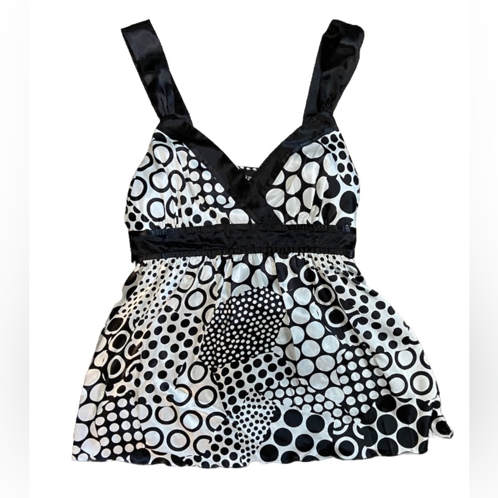 Vintage Y2K Iz Byer Polka Dot Geometric Tank Top - Black and White, XL